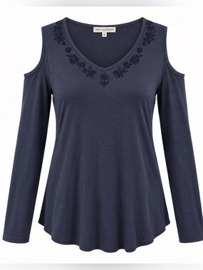 NWT 89th & Madison blue steel cold shoulder shirt
